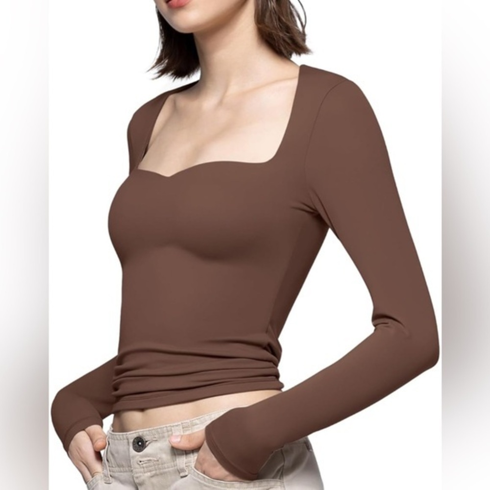 Elegant Brown Long Sleeve Top